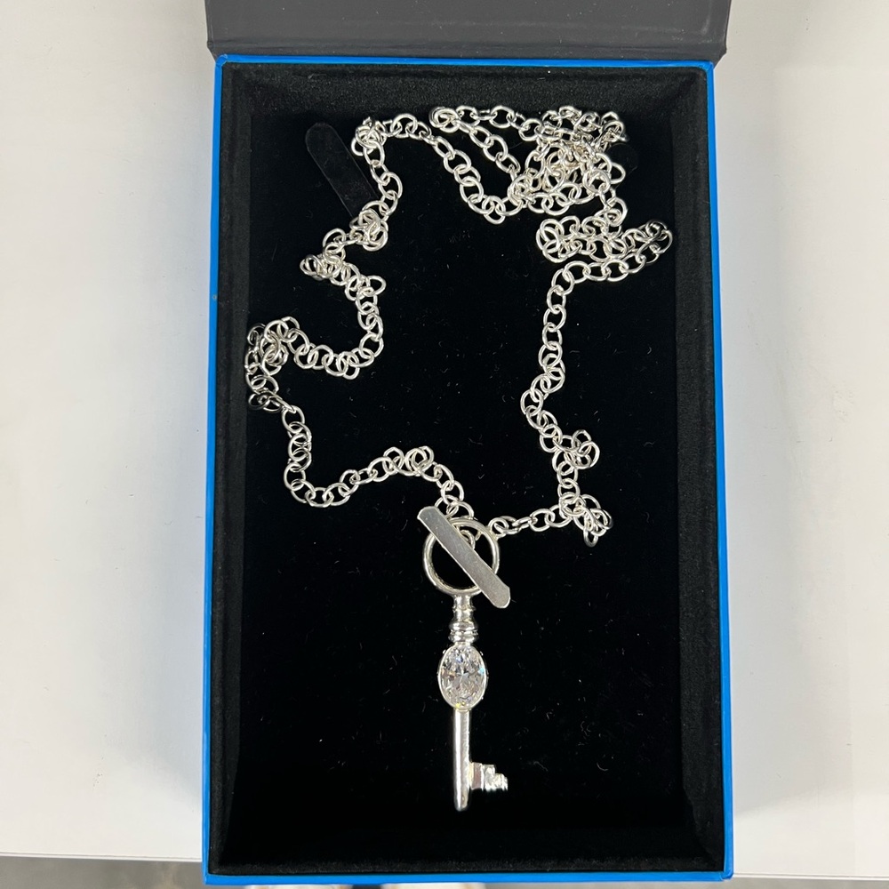 Silver Crystal Key Pendant Necklace